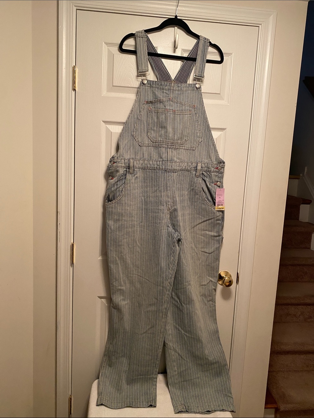 wild fable Striped Denim Overalls in Light Blue & White…size XL
